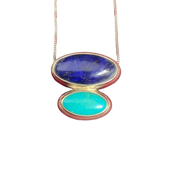 🌺 Vintage Lapis Turquoise and Sterling Silver Necklace with Spring Clasp. - Picture 8 of 10